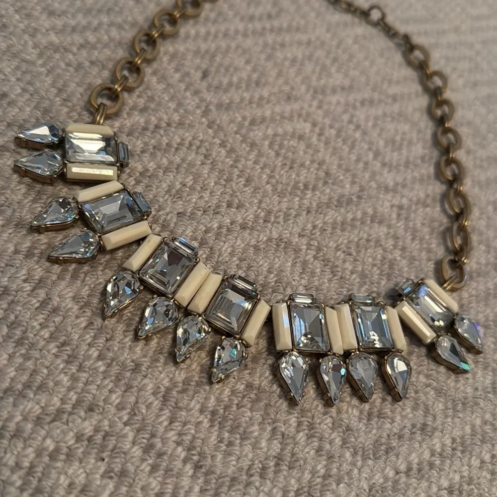 J.Crew Rhinestone and beige Faux Gems Gold Toned Necklace - Picture 2 of 4